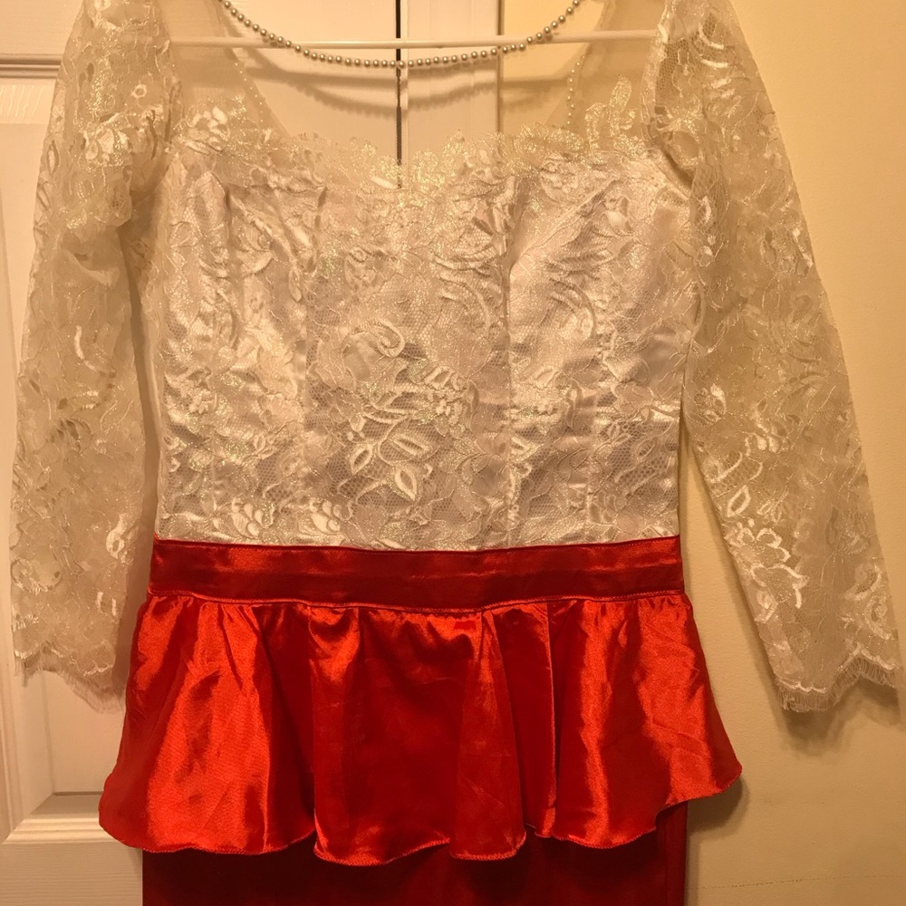 red dress with white lace handmade